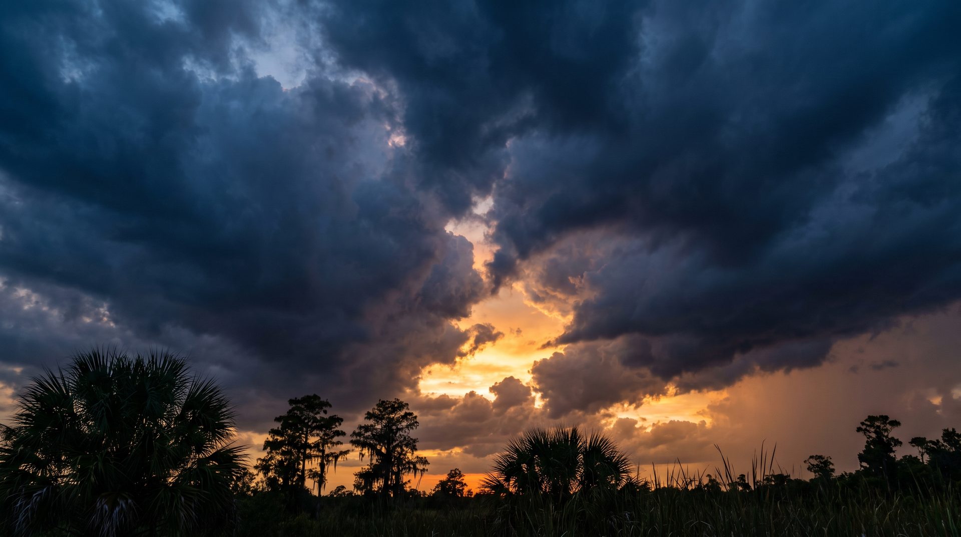 Storm clouds building over Central Florida at dusk