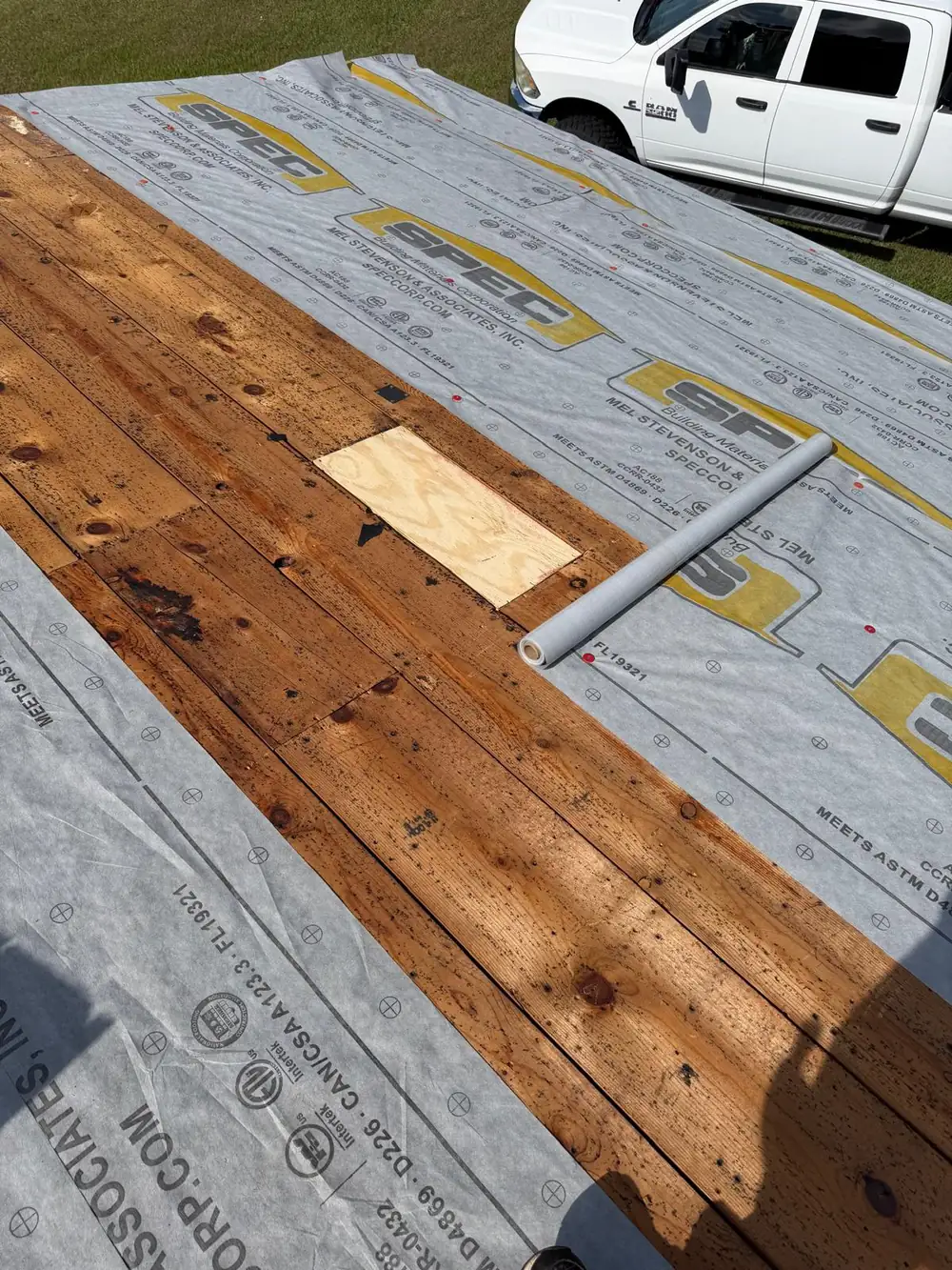 Roof decking repaired after a leak