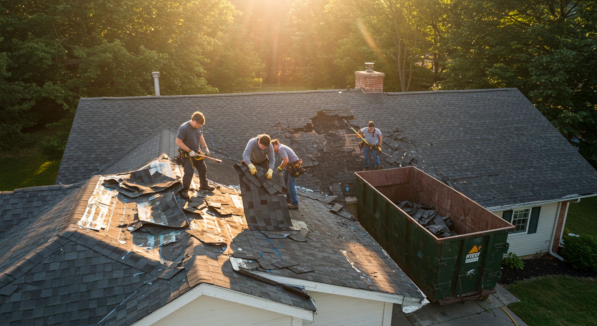 Logams Roofing crew replacing a shingle roof on a Central Florida home
